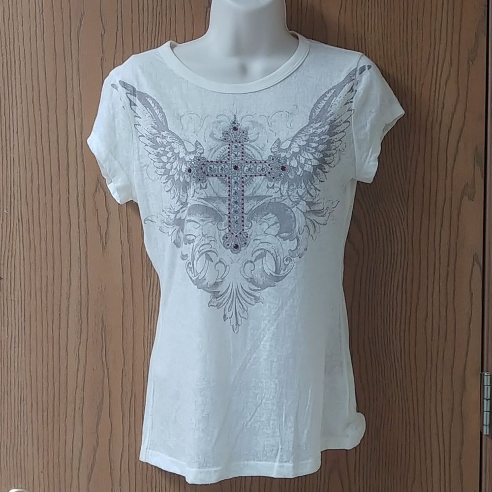 Embellished Cross Burn out Tee